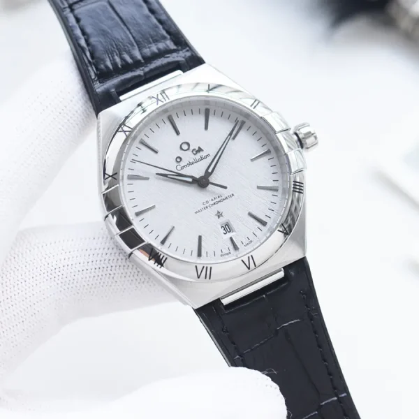 Exclusive OMEGA Premium Quality Black Leather | White Dail Watch